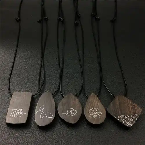 中国风复古木头毛衣链文艺吊坠男女皮绳项链脖子挂饰品长挂坠挂件