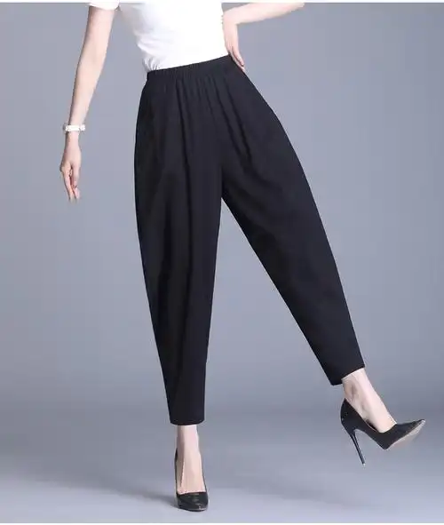 富贵鸟品牌高档女装哈伦裤女宽松夏季薄款九分裤弹力中年妈妈裤子休闲