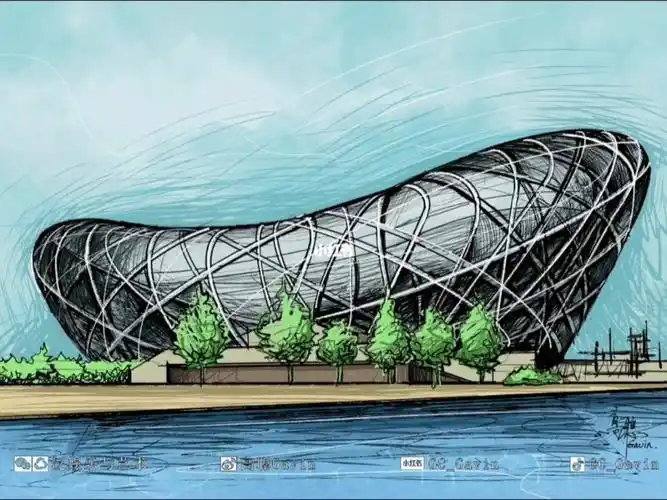 手绘北京61鸟巢国家体育场手绘视频