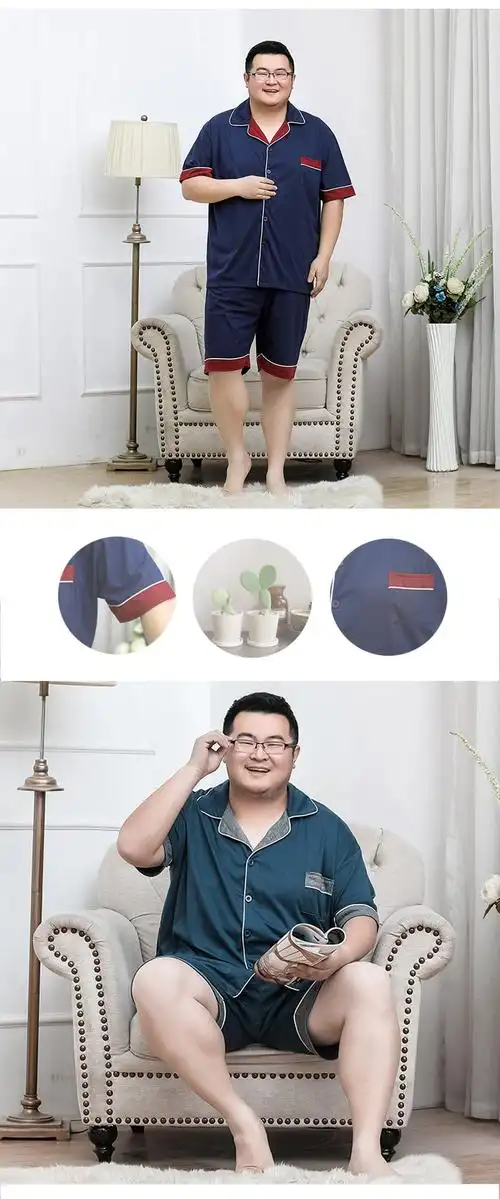 特大码300斤200斤男士居家服夏季纯棉睡衣男胖子加肥加大码宽松家居服