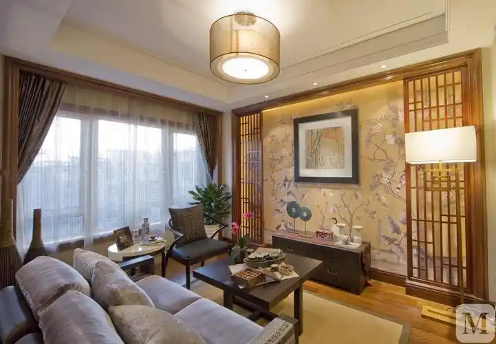 9万96㎡中式三房装修中式古墨飘香的中国风