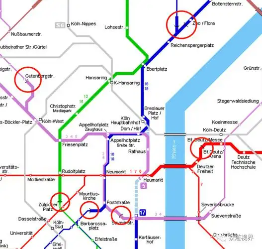 科隆stadtbahn专有路权地铁模式路段也有地面线,特别是跨越莱茵