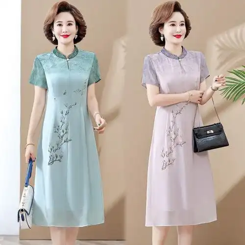 琼斯维格中老年夏装改良旗袍连衣裙女夏季洋气新款中老年气质裙