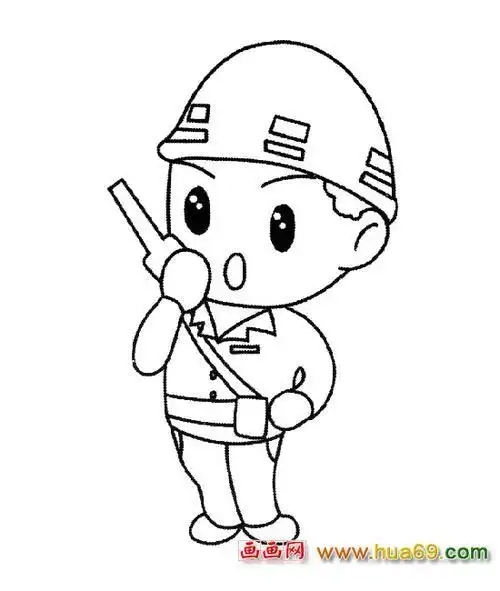 警察蹲下射击的简笔画