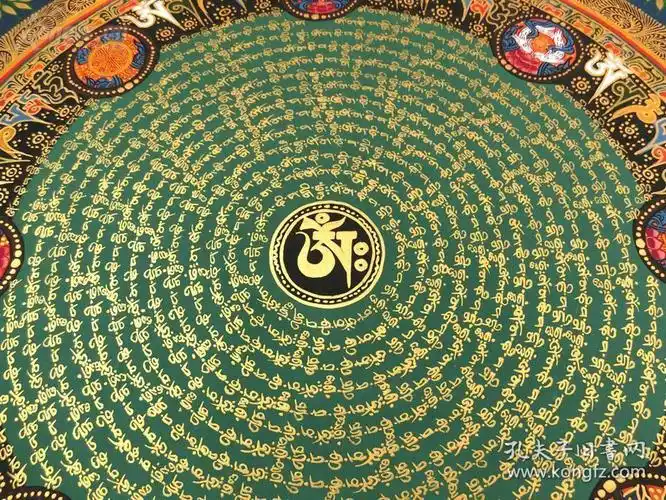 71高僧手工真金绢本梵文绘制六字真言吉祥八宝祈福避邪平安吉祥50