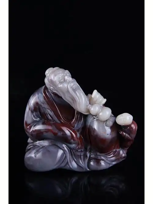 精品老挝石雕刻人物摆件作品题材祖孙乐