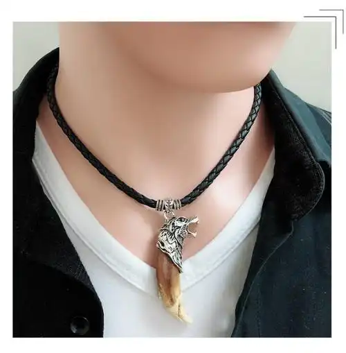 薇慕诗狼牙吊坠项链男黑绳简约男士脖子挂件学生嘻哈潮男个性男生白色