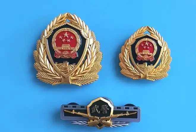 图:武警07式帽徽与16式胸标 毛启国摄武警07式帽徽自2007年5月配发