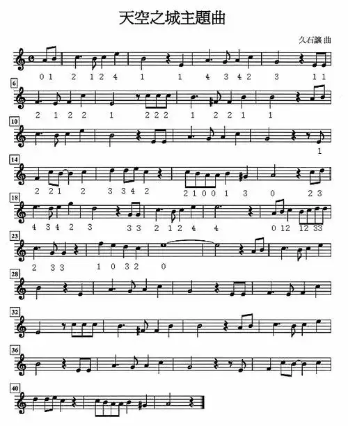 能不能给我一份天空之城最简单的小提琴五线谱,拜托拜托