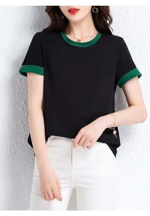 30岁40岁中青年女士穿的纯棉短袖t恤女中年妈妈夏装新款时尚修身撞色