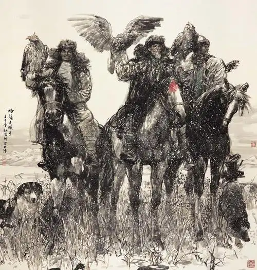 【2002年作 哈萨克猎手 立轴 设色纸本】拍卖品_图片_价格_鉴赏_绘画