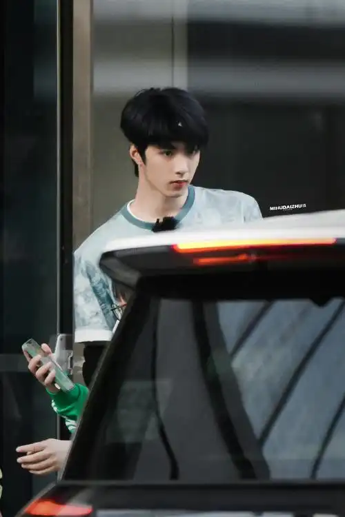 刘耀文蓝色扎染短袖造型