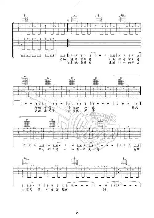 beyond不再犹豫吉他谱g调双吉他版