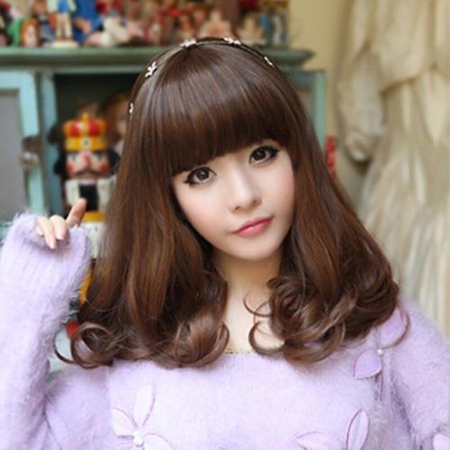 女神假发女梨花头齐刘海长卷发短发中长发型女士蓬松整顶假头发