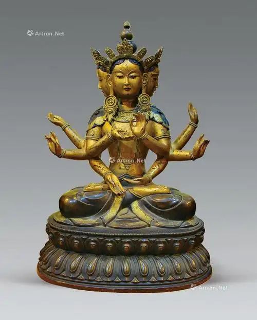 1241铜泥金三头六臂观音像