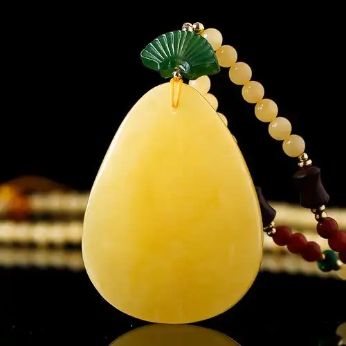 璞彩天然琥珀蜜蜡吊坠俄料蜜蜡男女款水滴毛衣颈饰