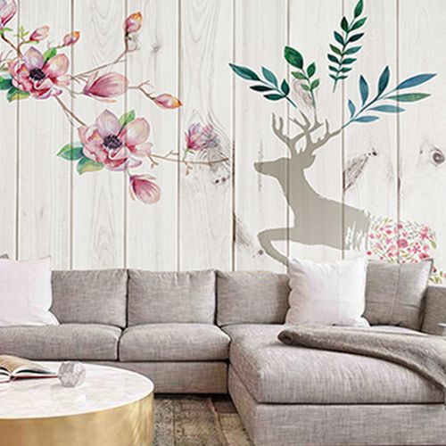 手绘艺术麋鹿北欧墙纸客厅3d电视背景墙个性创意壁画壁纸卧室墙布