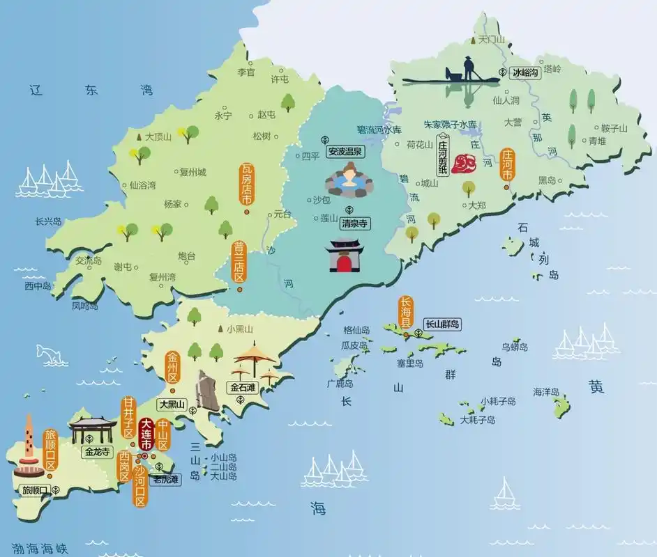 旅游景点# 大连旅游地图,发现这里有许多著名的景点.