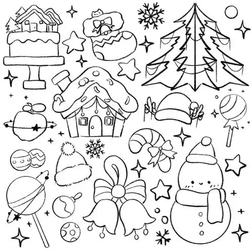 圣诞贴纸草稿丨雪人铃铛圣诞帽咕卡手帐手绘