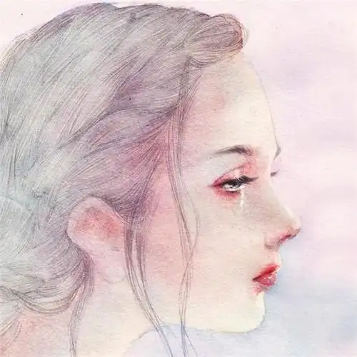 手绘侧脸女孩唯美伤感图片