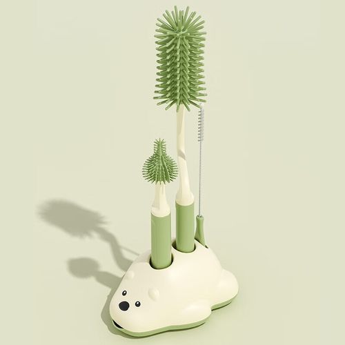 奶瓶刷婴儿奶嘴刷吸管刷旋转奶瓶刷子唰子清洁刷清洗刷套装 绿白色