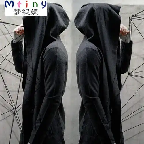 mtiny夏季暗黑系男装风衣男士中长款连帽开衫巫师斗篷披风薄款无袖