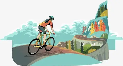 卡通,手绘,山地车,蜿蜒,户外拓展,山道