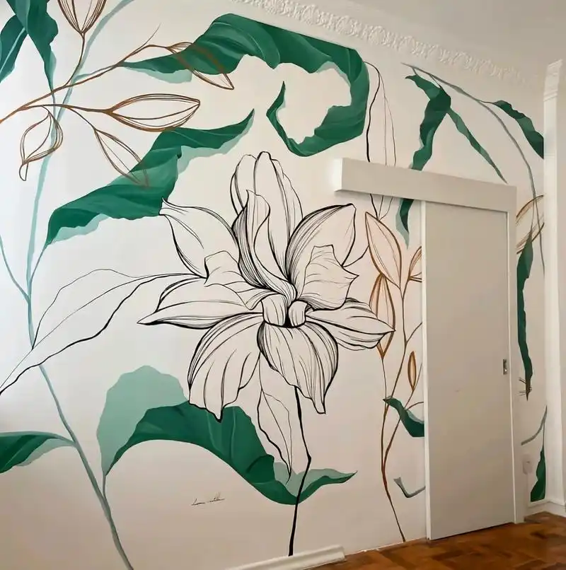 ins风花卉绿植墙体彩绘作品分享93 公寓背景墙绿植花卉ins风纯手绘