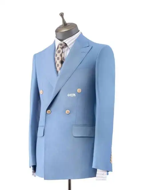 灰蓝色双排西服定制
