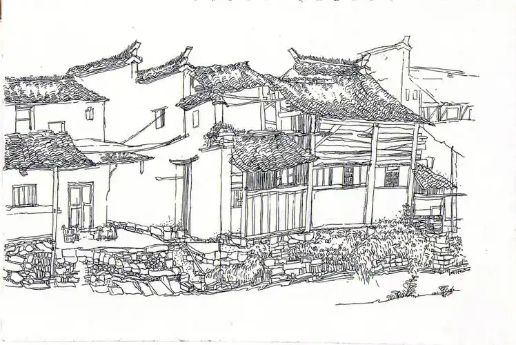 黑白手绘古建筑速写临摹附细节图