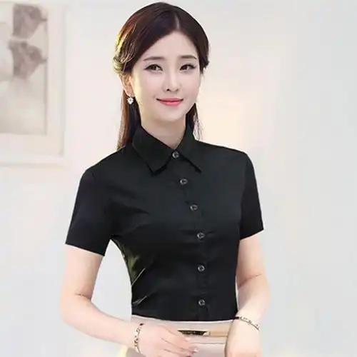白衬衫女修身长袖短袖职业装大码工作服正装白色蓝色白衬衣女韩版