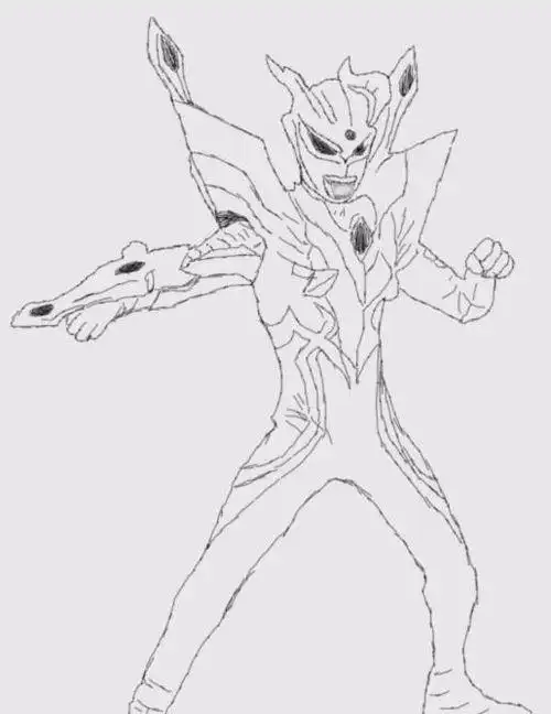 最后再在身体的右侧再画出右腿及脚部,这样奥特曼就画好了,如图所示