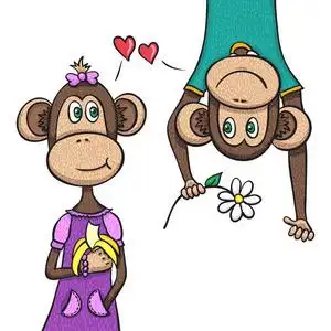 两只猴子-男孩和女孩.手绘设计照片