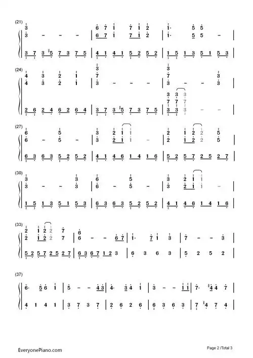 天空之城完美简单版-eop教学曲双手简谱预览2