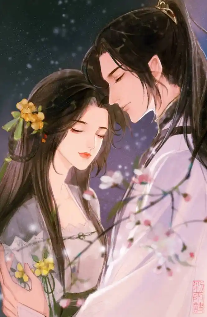 温馨的古风情侣插画,人生几何求,一生一世一双人