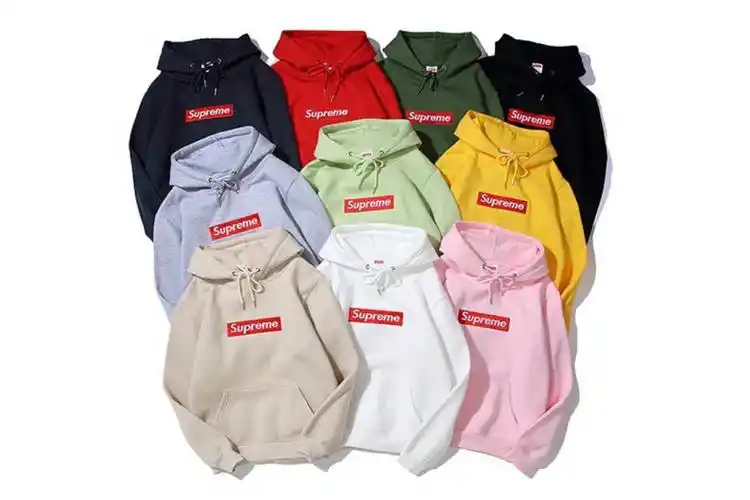 潮牌supreme联名bup经典款简约男女刺绣加绒加厚连帽卫衣白色s