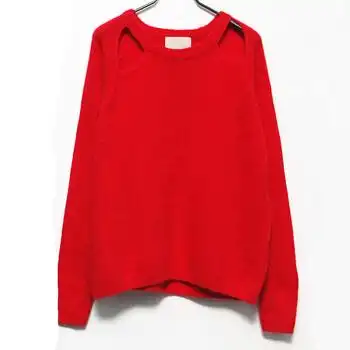 时尚起义 韩国简洁纯色微镂空针织衫 女610990 红色 one