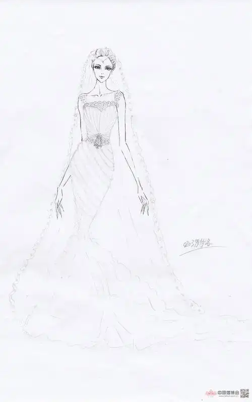 简笔画鱼尾裙晚礼服拖尾婚纱简笔画设计图