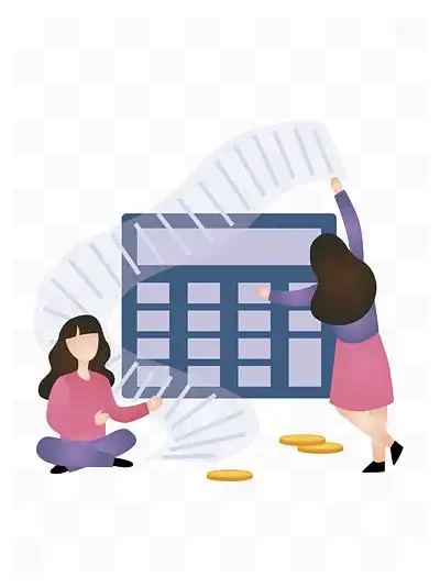 女会计师卡通人物制作财务报告.总结,分析,报告.财务报表,收入和余额.