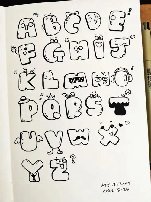 简笔画字母黑白手绘手账素材小元素