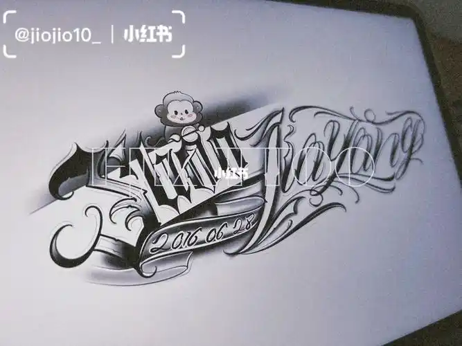 花体字纹身设计手稿小臂设计概念