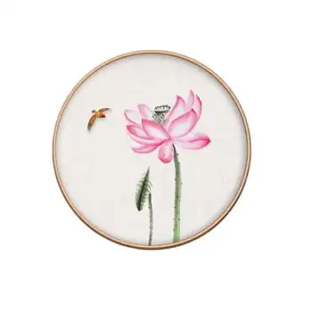 圆形挂画中国风荷花画新中式装饰画客厅玄关走廊卧室餐厅茶室实木