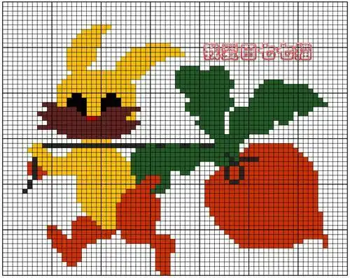 毛衣编织图案-几只可爱的小兔子和花边图案