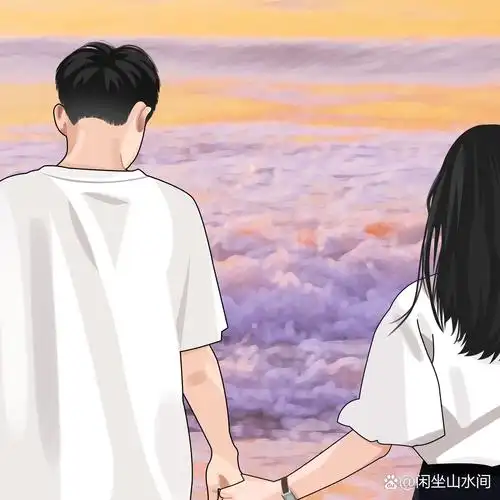 情侣牵手看海|超甜插画情头 做头像,礼貌拿图 ♂不可商用 转载二改请