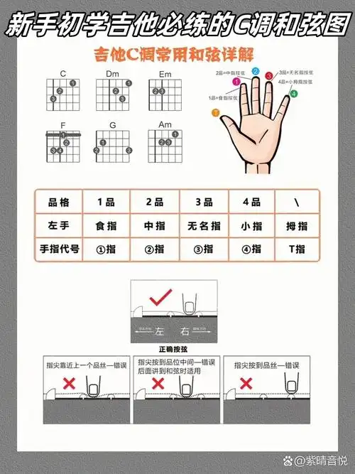 新手初学吉他必练的c调和弦图 .@紫晴音悦的动态