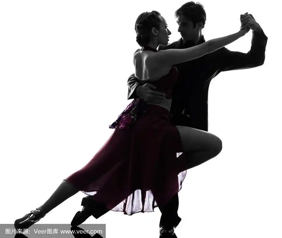 一对男女交际舞舞者探戈剪影
