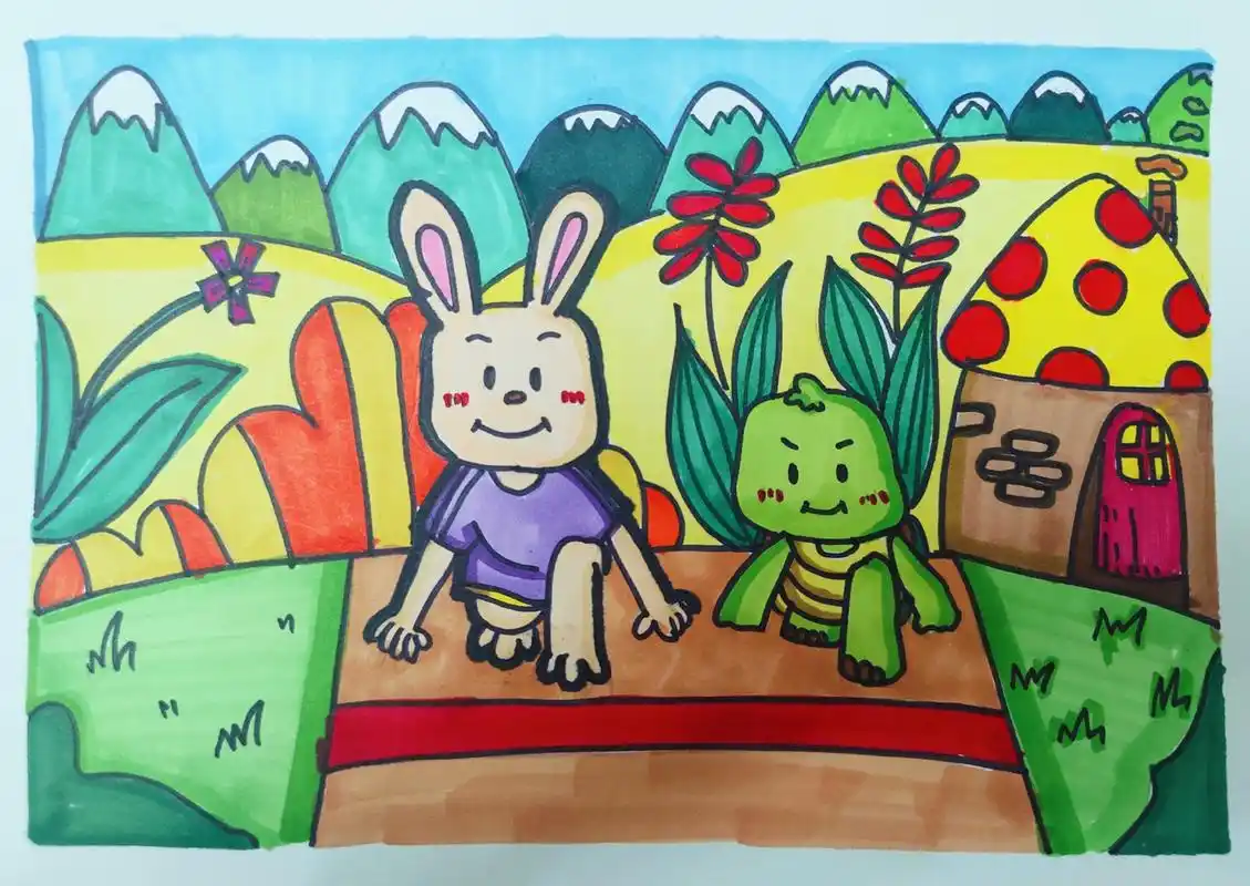 幼师考编儿童画 |龟兔赛跑故事配画 幼师考编绘画 教师资格证 故事配