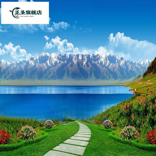 正圣直播背景图背景布立体主播墙3d山水风景沙滩海景室外风景荷花 10