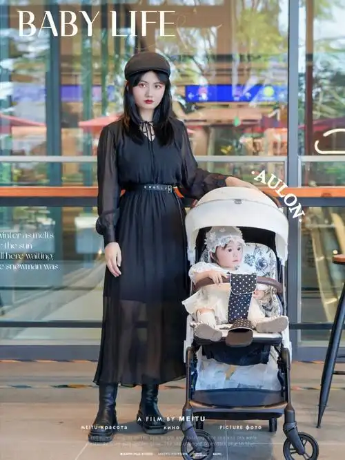 辣妈出街保持精致78带娃的92密婴儿车