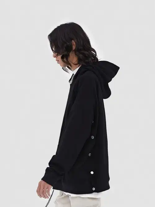 77chipsboneless严浩翔同款侧边排扣套头帽衫连卫衣